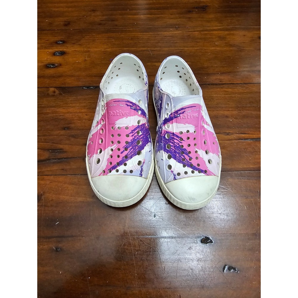 Native Jefferson Kids Slip On Sneakers White Pink Purple Splatter Size C9
